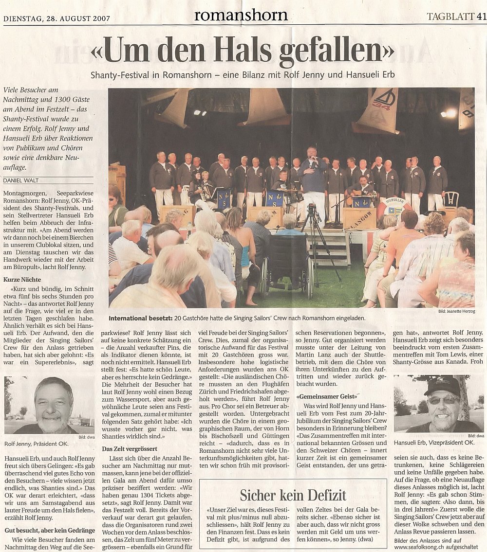 Zeitungsausschnitt aus Romanshorn Tagblatt Dienstag