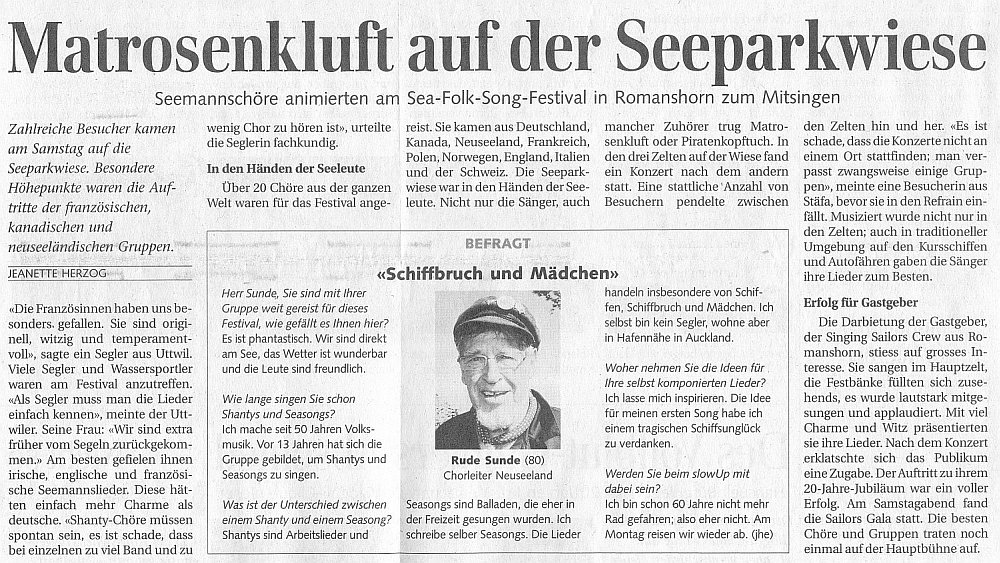 Zeitungsausschnitt aus Romanshorn Tagblatt vom 28. August 2007